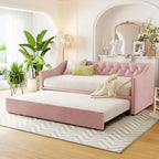 Lit de repos en velours gris/rose/beige avec lit gigogne escamotable, double à grand lit, 1 à 2 couchages