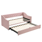 Lit de repos en velours gris/rose/beige avec lit gigogne escamotable, double à grand lit, 1 à 2 couchages