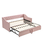 Lit de repos en velours gris/rose/beige avec lit gigogne escamotable, double à grand lit, 1 à 2 couchages