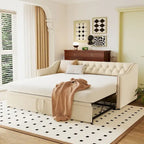Lit de repos en velours gris/rose/beige avec lit gigogne escamotable, double à grand lit, 1 à 2 couchages