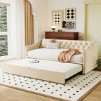 Lit de repos en velours gris/rose/beige avec lit gigogne escamotable, double à grand lit, 1 à 2 couchages