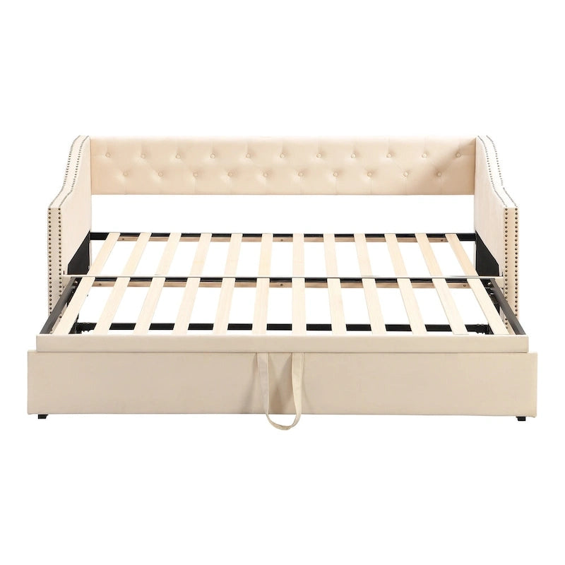 Lit de repos en velours gris/rose/beige avec lit gigogne escamotable, double à grand lit, 1 à 2 couchages