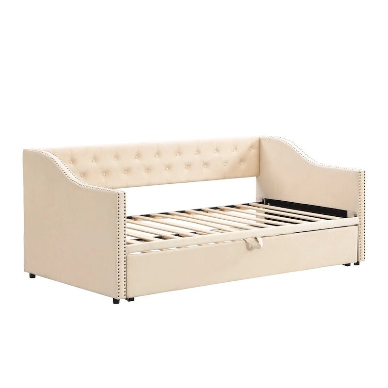 Lit de repos en velours gris/rose/beige avec lit gigogne escamotable, double à grand lit, 1 à 2 couchages