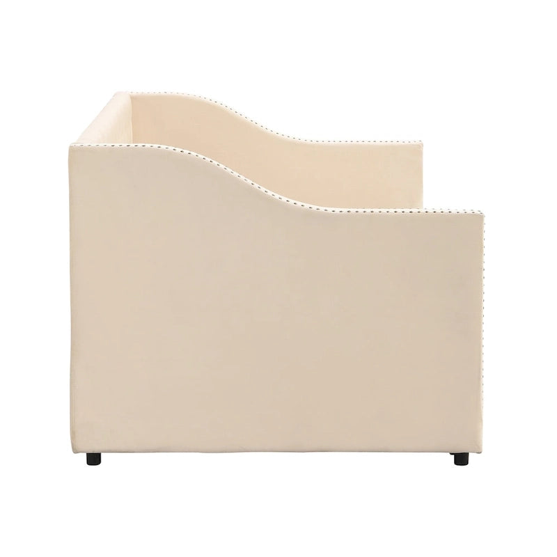 Lit de repos en velours gris/rose/beige avec lit gigogne escamotable, double à grand lit, 1 à 2 couchages