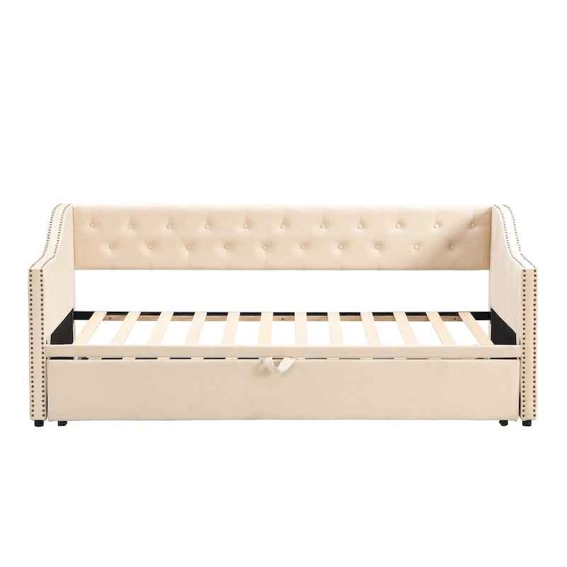 Lit de repos en velours gris/rose/beige avec lit gigogne escamotable, double à grand lit, 1 à 2 couchages