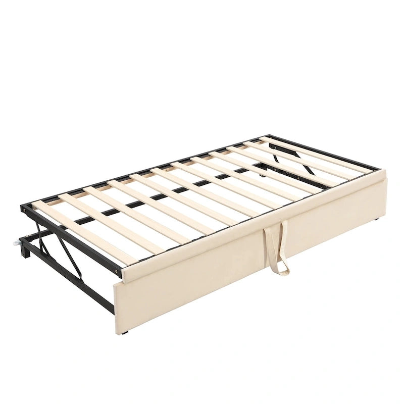 Lit de repos en velours gris/rose/beige avec lit gigogne escamotable, double à grand lit, 1 à 2 couchages