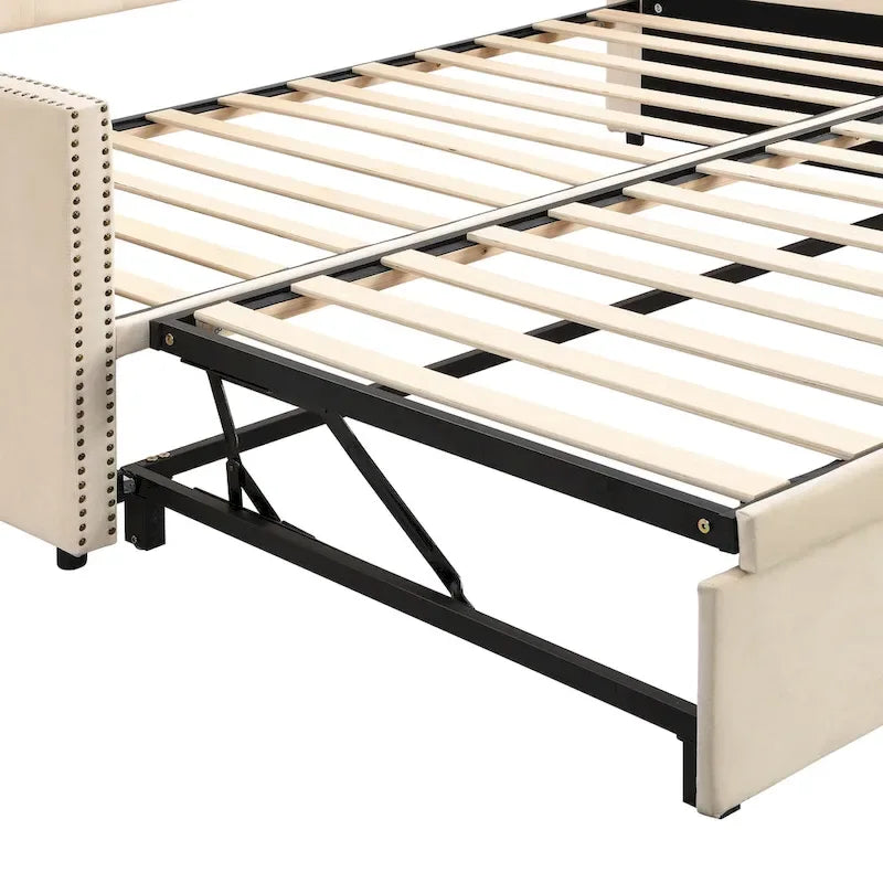 Lit de repos en velours gris/rose/beige avec lit gigogne escamotable, double à grand lit, 1 à 2 couchages