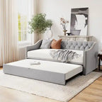 Lit de repos en velours gris/rose/beige avec lit gigogne escamotable, double à grand lit, 1 à 2 couchages