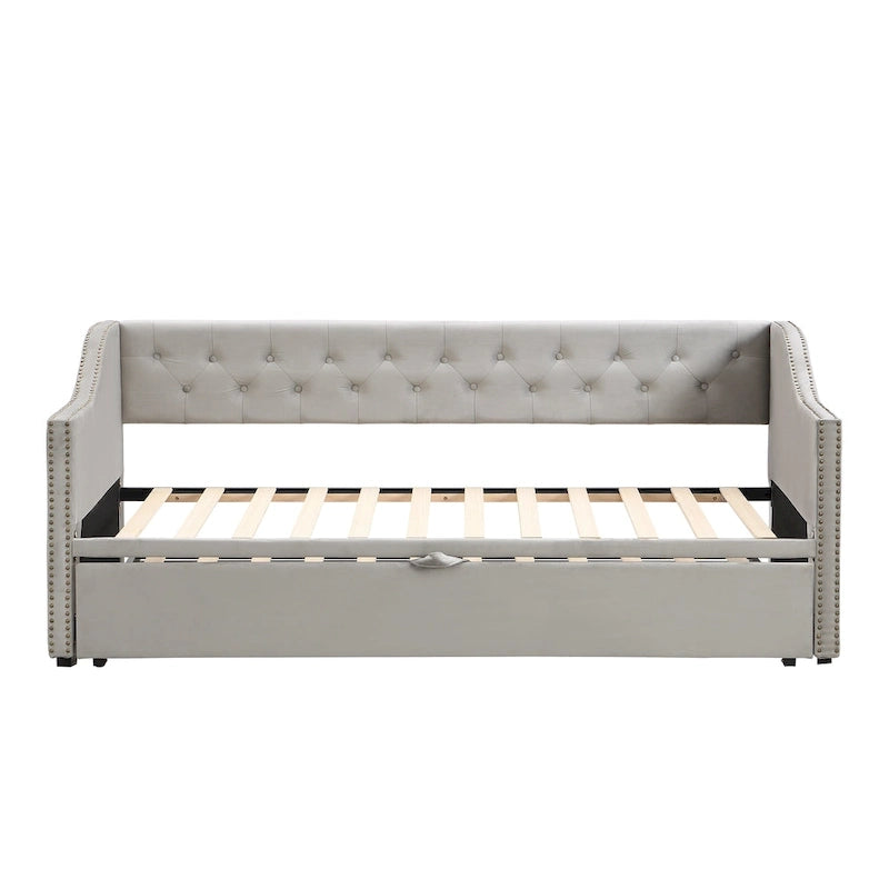 Lit de repos en velours gris/rose/beige avec lit gigogne escamotable, double à grand lit, 1 à 2 couchages