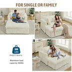 Causeuse en velours côtelé gris foncé / beige / gris clair avec pouf et oreillers, 1 place