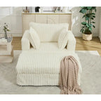 Causeuse en velours côtelé gris foncé / beige / gris clair avec pouf et oreillers, 1 place