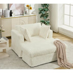 Causeuse en velours côtelé gris foncé / beige / gris clair avec pouf et oreillers, 1 place