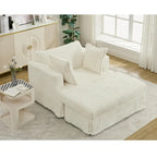 Causeuse en velours côtelé gris foncé / beige / gris clair avec pouf et oreillers, 1 place