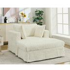 Causeuse en velours côtelé gris foncé / beige / gris clair avec pouf et oreillers, 1 place