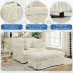 Causeuse en velours côtelé gris foncé / beige / gris clair avec pouf et oreillers, 1 place