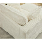 Causeuse en velours côtelé gris foncé / beige / gris clair avec pouf et oreillers, 1 place