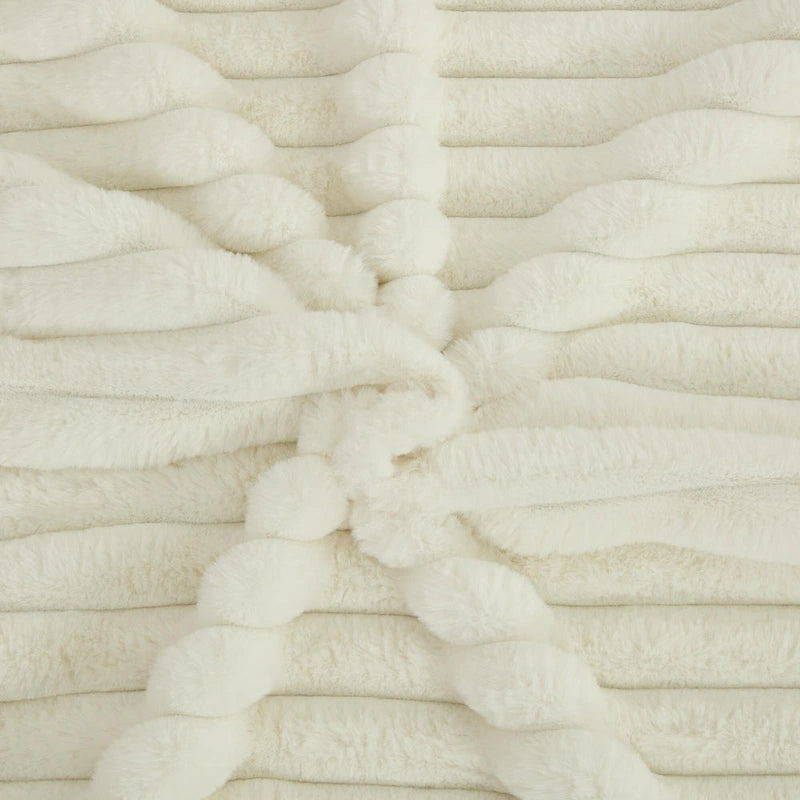 Causeuse en velours côtelé gris foncé / beige / gris clair avec pouf et oreillers, 1 place
