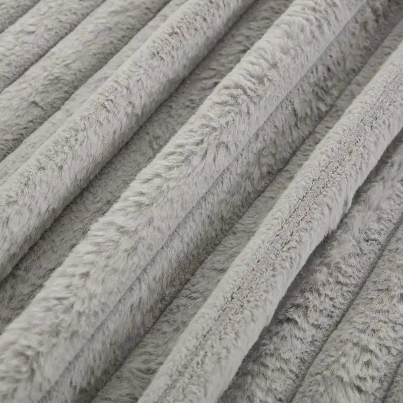 Causeuse en velours côtelé gris foncé / beige / gris clair avec pouf et oreillers, 1 place