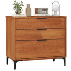 Commode 3 tiroirs marron avec pieds en métal, style Mid-Century, pour 1 personne