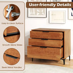 Commode 3 tiroirs marron avec pieds en métal, style Mid-Century, pour 1 personne