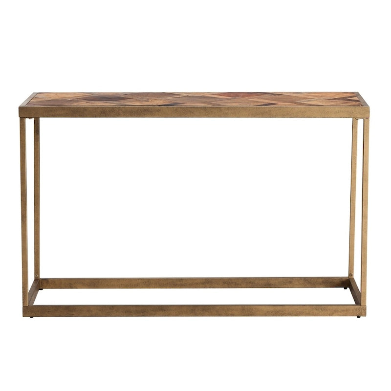 Console en bois recyclé et laiton antique, style ferme, assemblage par 1 personne