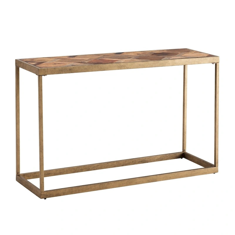 Console en bois recyclé et laiton antique, style ferme, assemblage par 1 personne