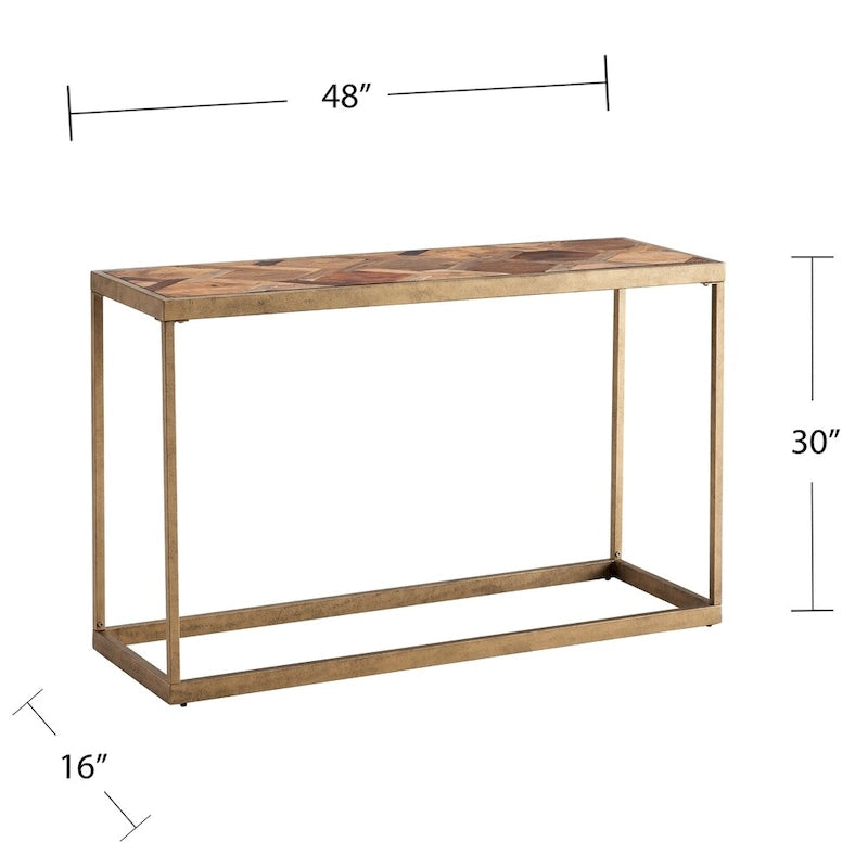 Console en bois recyclé et laiton antique, style ferme, assemblage par 1 personne