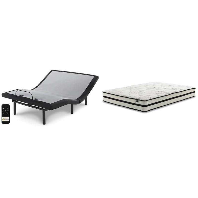Ensemble matelas hybride noir/blanc et base réglable – 2 personnes, Grand lit/Très grand lit/Très grand lit californien