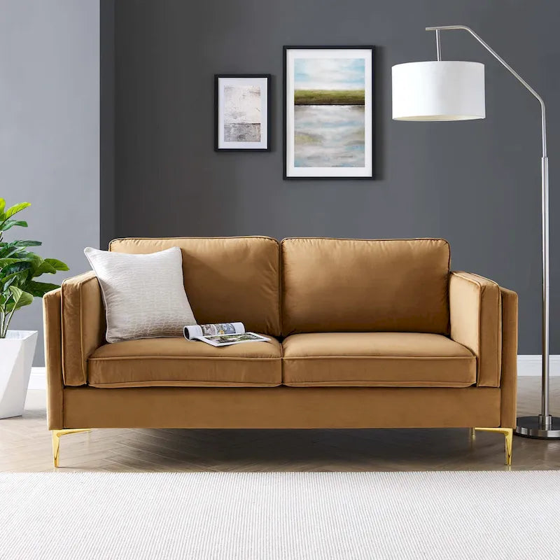 Canapé 3 places en velours style scandinave – Bleu nuit / Anthracite / Beige / Cognac