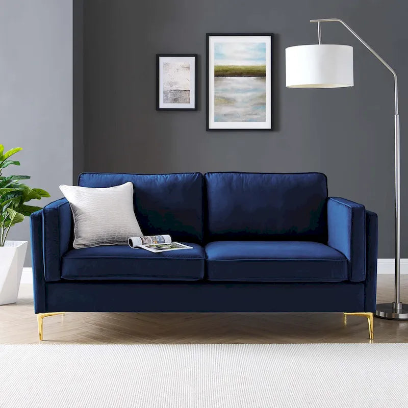 Canapé 3 places en velours style scandinave – Bleu nuit / Anthracite / Beige / Cognac