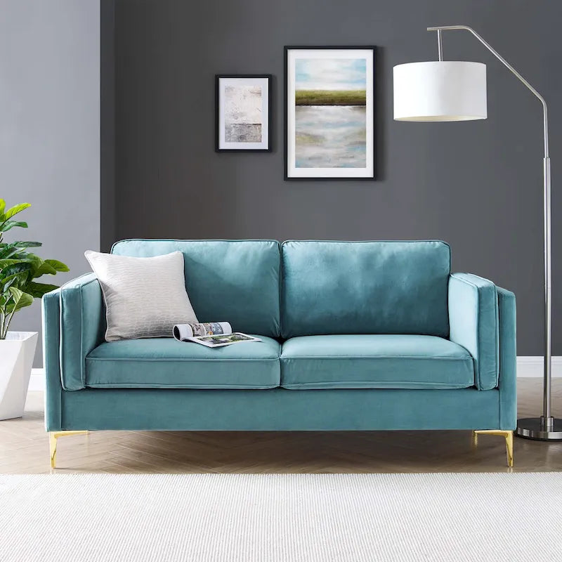 Canapé 3 places en velours style scandinave – Bleu nuit / Anthracite / Beige / Cognac