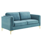 Canapé 3 places en velours style scandinave – Bleu nuit / Anthracite / Beige / Cognac
