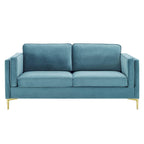 Canapé 3 places en velours style scandinave – Bleu nuit / Anthracite / Beige / Cognac