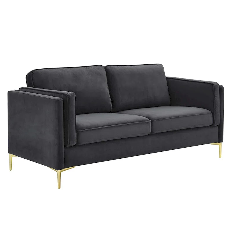 Canapé 3 places en velours style scandinave – Bleu nuit / Anthracite / Beige / Cognac