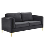 Canapé 3 places en velours style scandinave – Bleu nuit / Anthracite / Beige / Cognac