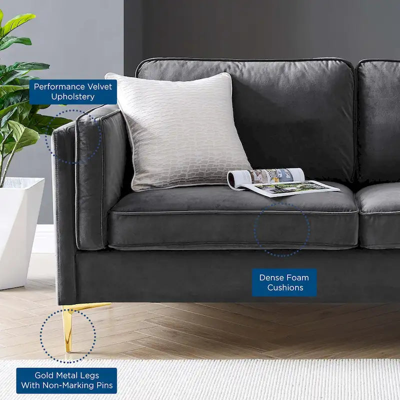 Canapé 3 places en velours style scandinave – Bleu nuit / Anthracite / Beige / Cognac