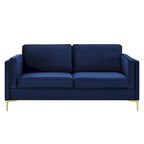 Canapé 3 places en velours style scandinave – Bleu nuit / Anthracite / Beige / Cognac