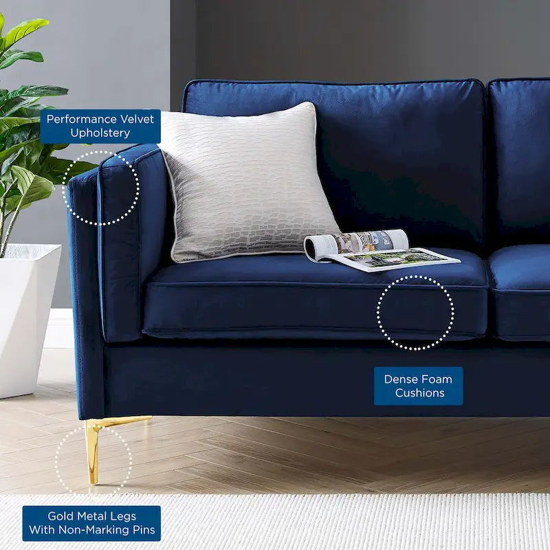 Canapé 3 places en velours style scandinave – Bleu nuit / Anthracite / Beige / Cognac