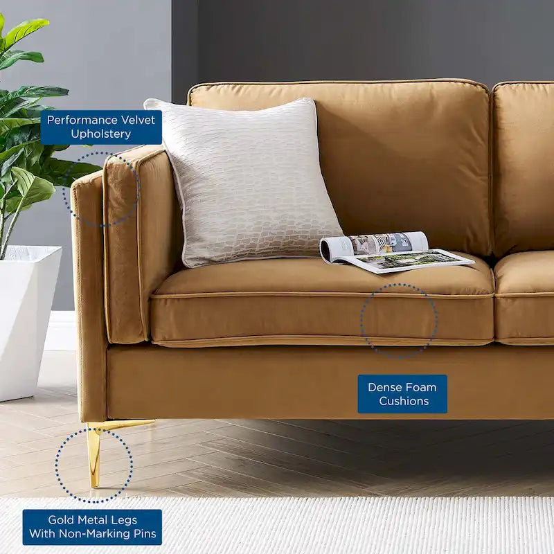 Canapé 3 places en velours style scandinave – Bleu nuit / Anthracite / Beige / Cognac