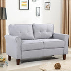 Causeuse à accoudoirs évasés en lin gris clair / gris foncé / beige, 2 places, 138,4 cm