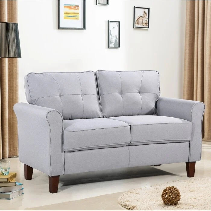 Causeuse à accoudoirs évasés en lin gris clair / gris foncé / beige, 2 places, 138,4 cm
