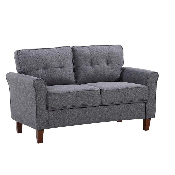 Causeuse à accoudoirs évasés en lin gris clair / gris foncé / beige, 2 places, 138,4 cm