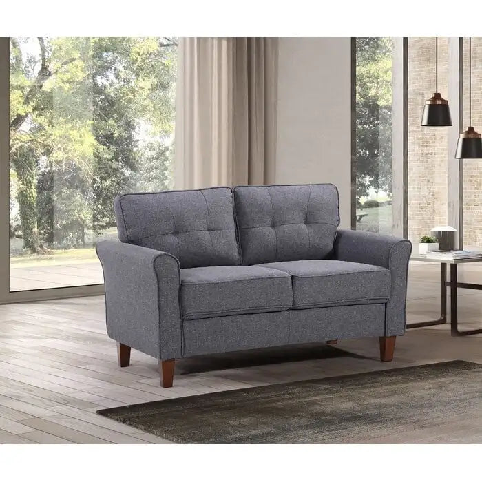 Causeuse à accoudoirs évasés en lin gris clair / gris foncé / beige, 2 places, 138,4 cm