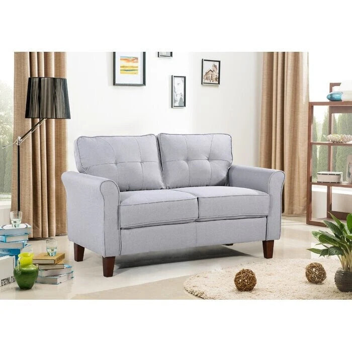 Causeuse à accoudoirs évasés en lin gris clair / gris foncé / beige, 2 places, 138,4 cm