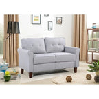 Causeuse à accoudoirs évasés en lin gris clair / gris foncé / beige, 2 places, 138,4 cm