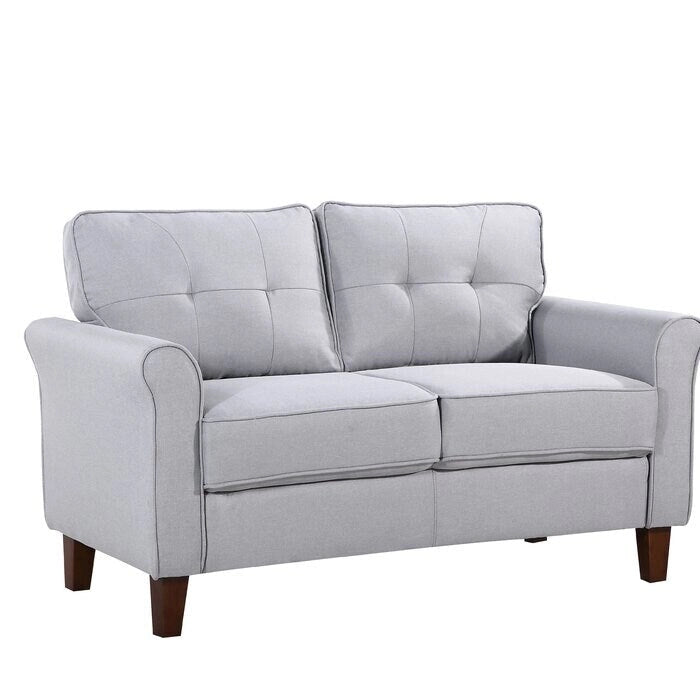 Causeuse à accoudoirs évasés en lin gris clair / gris foncé / beige, 2 places, 138,4 cm