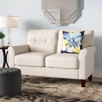 Causeuse à accoudoirs évasés en lin gris clair / gris foncé / beige, 2 places, 138,4 cm
