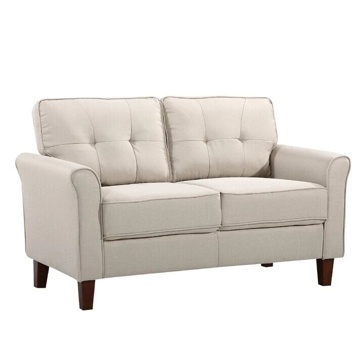 Causeuse à accoudoirs évasés en lin gris clair / gris foncé / beige, 2 places, 138,4 cm