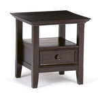Table d'appoint carrée en bois massif avec tiroir et étagère – 10 couleurs, 48 cm L x 51 cm H