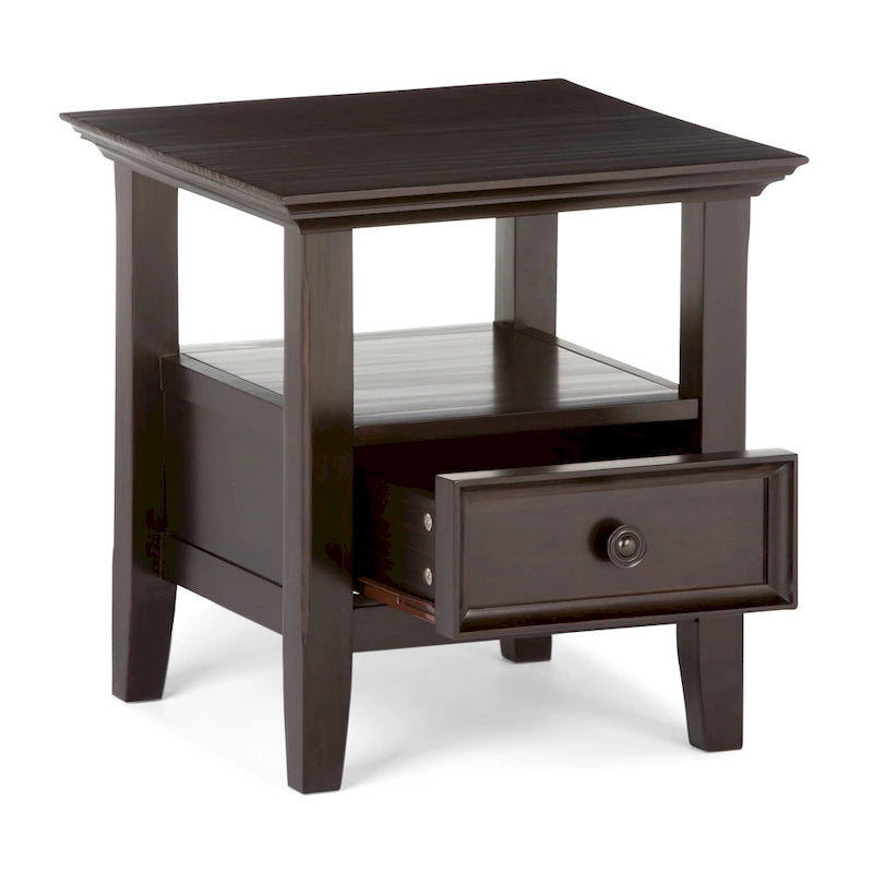 Table d'appoint carrée en bois massif avec tiroir et étagère – 10 couleurs, 48 cm L x 51 cm H